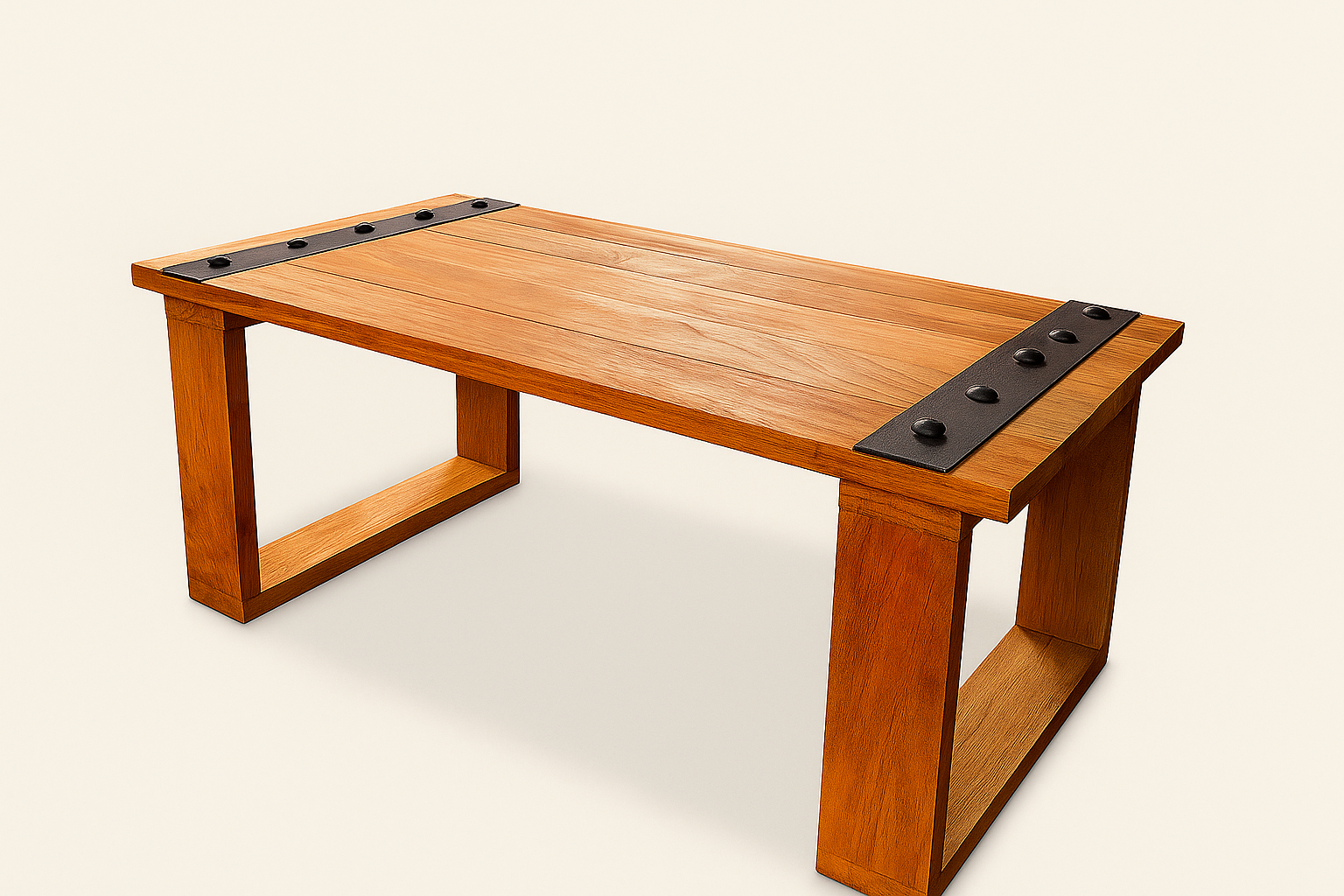 Mesa de Centro Madera - Roble Europeo y Hierro Forjado - Gratis 4 posavasos de encino - Hecho en Chile - Mesa Vikinga